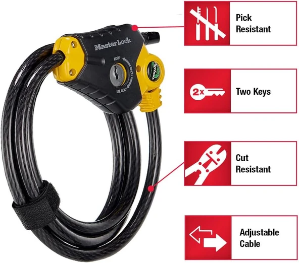 Master Lock 8413Dpf Python Kablolu Kilit, Anahtarlı, 1 Adet - Resim 8