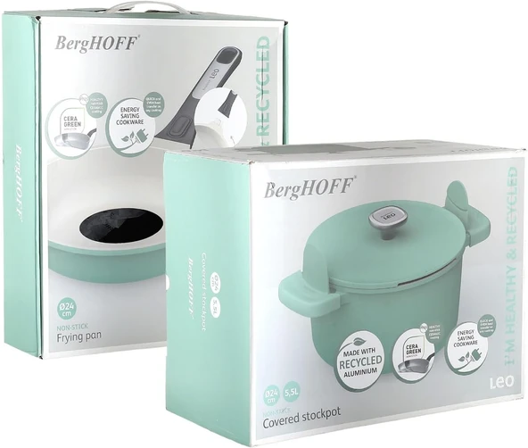 Berghoff Leo Phantom Kapaklı Yapışmaz Derin Tencere 24 Cm Ve Kızartma Tavası 24 Cm Forest Green ürün görseli 1