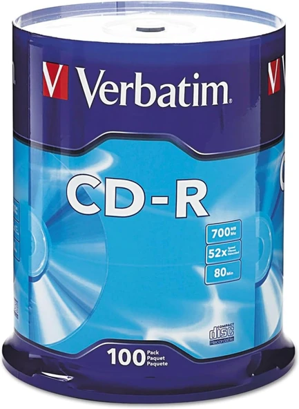 Verbatim Cd-R Discs, 700 Mb/80 Dk, 52 X, Spindle, Gümüş, 100/Paket, 94554 ürün görseli 1