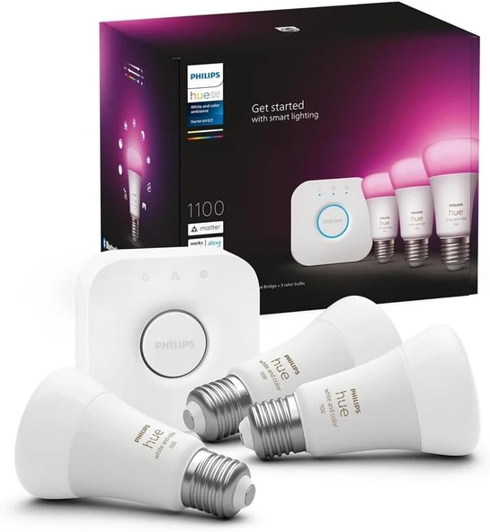 Philips Hue Wca 9W E27 Renkli Akıllı Ampul 3'Lü Başlangıç Seti, Hue Bridge Dahildir ürün görseli 1