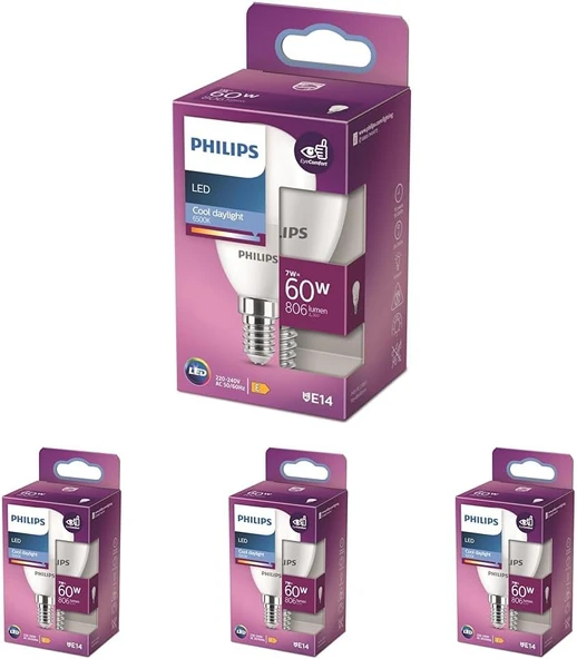 Philips Led 60W P48 E14 Beyaz Işık Dim Edilmez Ampul 4Lü Paket ürün görseli 1