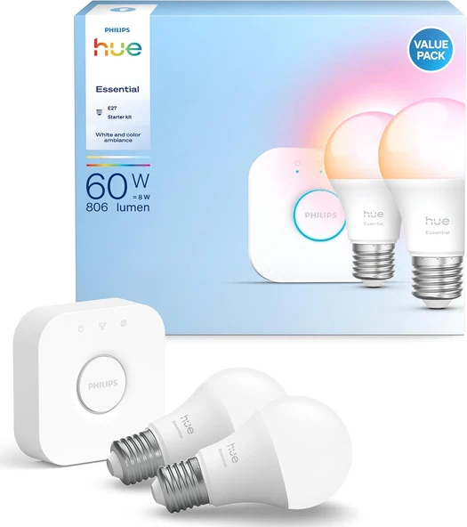 Philips Hue Essential 2'Li E27 Ampul Başlangıç Seti 806 Lumen ürün görseli 1