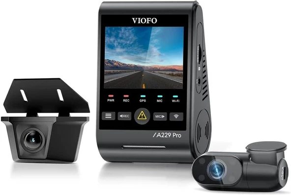 Viofo A229 Pro W 3 Kameralı Ön+Arka Su Geçirmez+İç 4K+2K+1080P Sony Starvis 2 Sensör Gps'Li Araç Kam ürün görseli 1