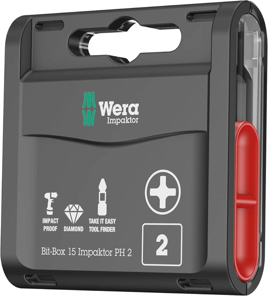 Wera 05057752001 Bit-Box 15 Impaktor, 851/1 Imp Dc Ph 2 X 25 Mm Impaktor Diamond Phillips Bits Uç Se ürün görseli 1
