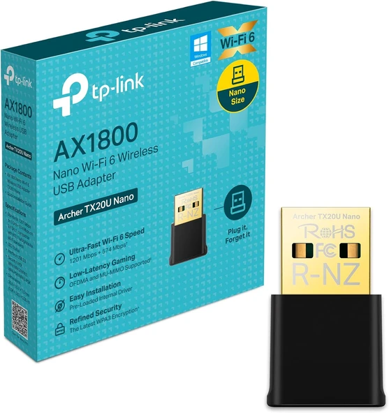 Tp-Link Archer Tx20U Nano, Ax1800 Mbps, Çift Bant, Mu-Mimo, Usb 2.0, Wpa3, Windows 10/11 Uyumlu, Wi- ürün görseli 1