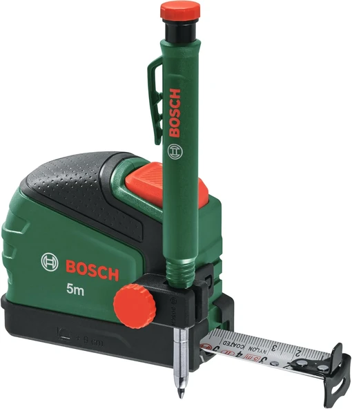 Bosch Mezura 5 M + Derin Delik İşaretleyici Kurşun Kalem (Kurşun Kalem Klipsi; Otomatik Kilit; Naylo ürün görseli 1