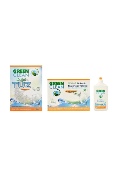 Green Clean Bulaşık Makinesi Tableti 30 Adet + Doğal Tuz 1,5 kg + Parlatıcı 500 ml ürün görseli 1