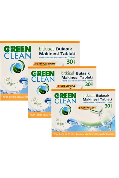Green Clean Bitkisel Bulaşık Makinesi Tableti 30 Adet X 3 Adet ürün görseli 1