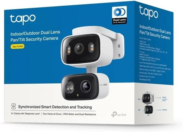 Tp-Link Tapo C246D | 2K 3Mp Çift Lensli Akıllı Güvenlik Kamerası | Pan/Tilt | İç Ve Dış Mekan | Ip65 ürün görseli 1
