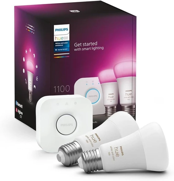 Philips Huewca 9W E27 Renkli Akıllı Ampul 2'Li Başlangıç Seti ürün görseli 1