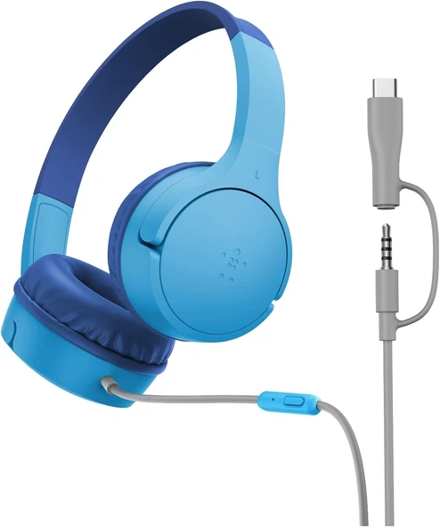 Belkin Soundform Mini Kids Kablolu Kulaklık (Mavi) – Usb-C + 3,5 Mm Adaptör, Dahili Mikrofon, 85 Db ürün görseli 1
