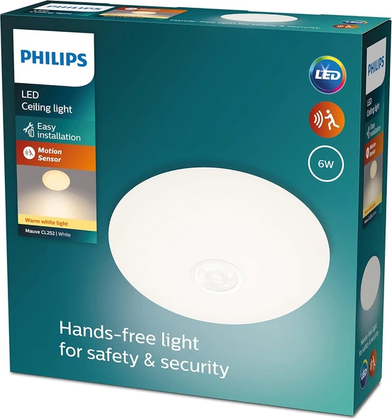 Philips Mauve Hareket Sensörlü Yuvarlak Tavan Lambası 6W 2700K Sarı Işık ürün görseli 1