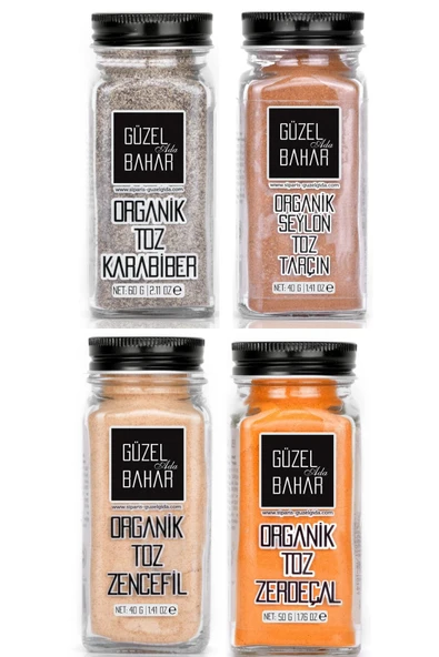 Güzel Gıda Organik Zerdeçal, Organik Zencefil, Organik Karabiber Ve Organik Seylon Toz Tarçın Organik Şifa Set ürün görseli 1