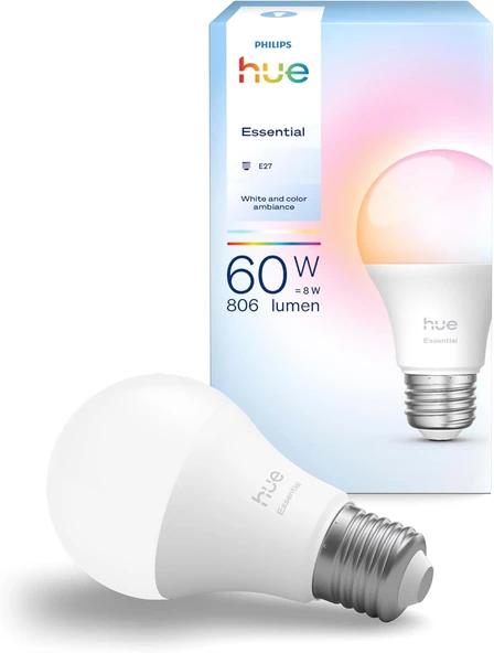 Philips Hue Essential 8W E27 806 Lumen Renkli Akıllı Ampul A60 ürün görseli 1
