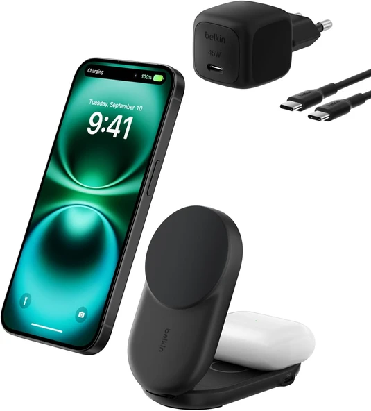 Belkin Ultracharge Magsafe Uyumlu 2’Si 1 Arada Qi2 25W Kablosuz Şarj İstasyonu, Iphone 16, Airpods, ürün görseli 1