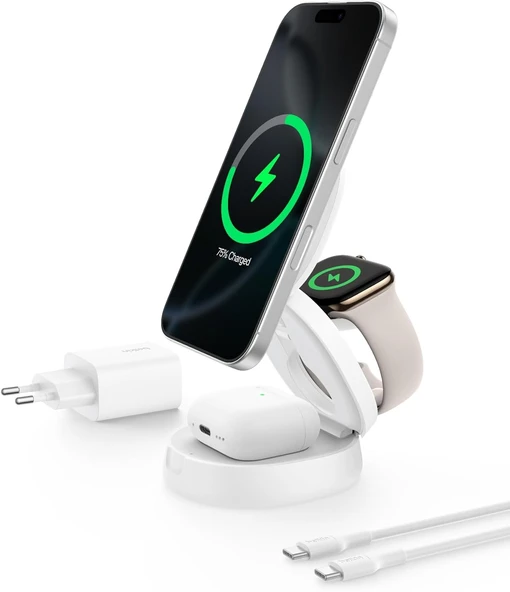 Belkin Magsafe Uyumlu Şarj Cihazı, 3'Ü 1 Arada Dönüştürülebilir Kablosuz Şarj İstasyonu, Iphone 17, ürün görseli 1