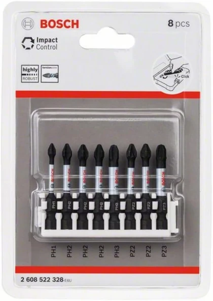 Bosch Professional Accessories 8 Parçalı Tornavida Ucu Seti (Impact Control, Pz/Ph Uçlar - Uzunluk: ürün görseli 1