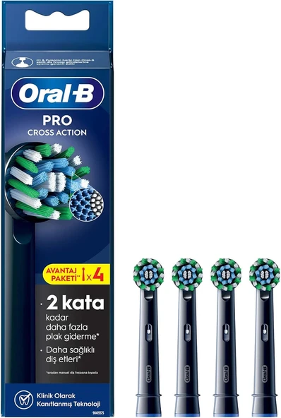 Oral-B Cross Action X-Filament Siyah Şarjlı Diş Fırçası Yedek Başlığı 4 Adet ürün görseli 1