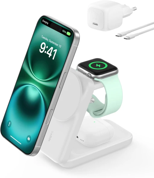 Belkin Ultracharge Magsafe Uyumlu 3’Ü 1 Arada Qi2 25W Kablosuz Şarj Cihazı, Iphone 17, Apple Watch, ürün görseli 1