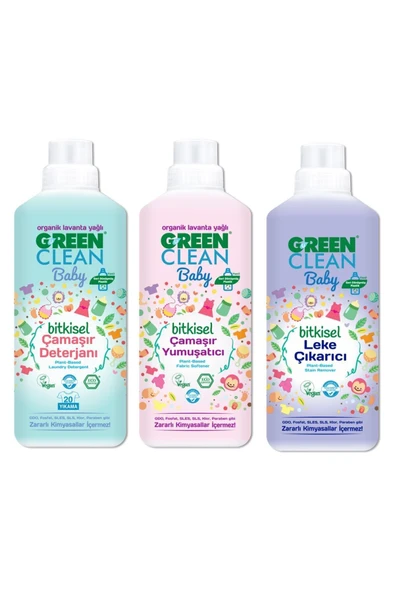 Green Clean Baby Organik Bitkisel Çamaşır Detarjanı 1 Lt + Yumuşatıcı 1 Lt + Leke Çıkarıcı 1 Lt ürün görseli 1