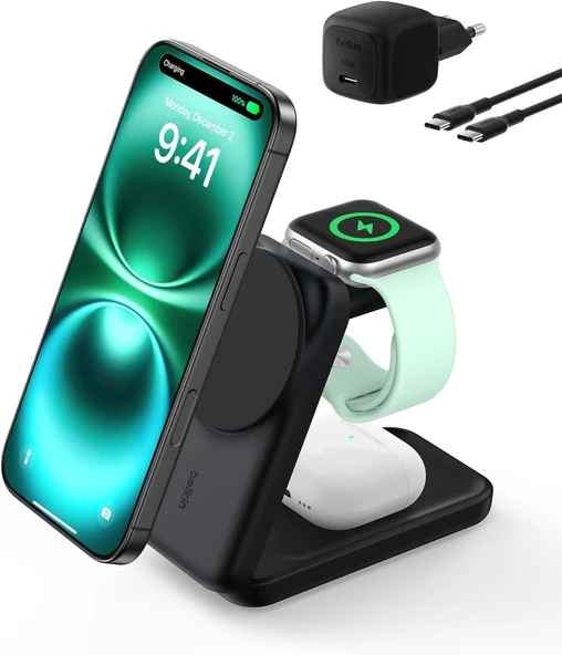 Belkin Ultracharge Magsafe Uyumlu 3’Ü 1 Arada Qi2 25W Kablosuz Şarj Cihazı, Iphone 16, Apple Watch, ürün görseli 1