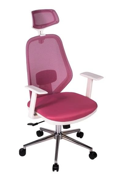 Ofisbazaar Dali Beyaz Fileli Yönetici Koltuğu | Ergonomik Başlıklı Ofis Koltuğu Pembe ürün görseli 1