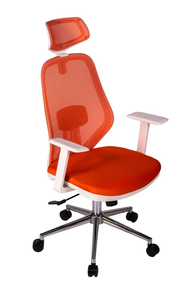 Ofisbazaar Dali Beyaz Fileli Yönetici Koltuğu | Ergonomik Başlıklı Ofis Koltuğu Turuncu ürün görseli 1