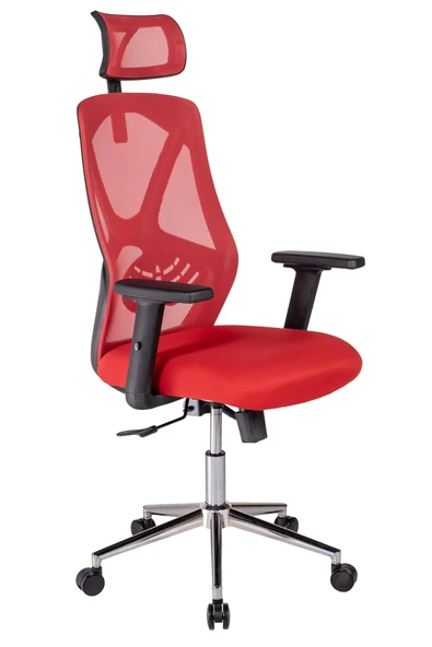 Ofisbazaar Dolphin Siyah Fileli Yönetici Koltuğu | Ergonomik Başlıklı Ofis Koltuğu Kırmızı ürün görseli 1