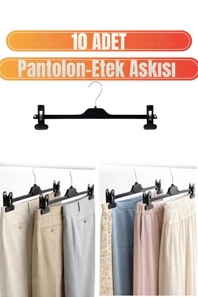 Metsar Home 10 Adet Pantolon-Etek Askısı, Mandallı Ayarlanabilir Çok Amaçlı Askılık ürün görseli 1