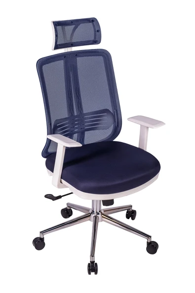 Ofisbazaar UP Beyaz Fileli Yönetici Koltuğu | Ergonomik Başlıklı Ofis Koltuğu Lacivert ürün görseli 1