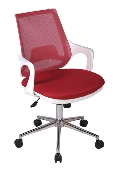 Ofisbazaar Buya Beyaz Fileli Çalışma Koltuğu | Ergonomik Şef ve Toplantı Koltuğu Kırmızı ürün görseli 1