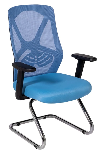 Ofisbazaar Dolphin Siyah Fileli Misafir Koltuğu | Ergonomik Toplantı ve Bekleme Koltuğu Açık Mavi ürün görseli 1