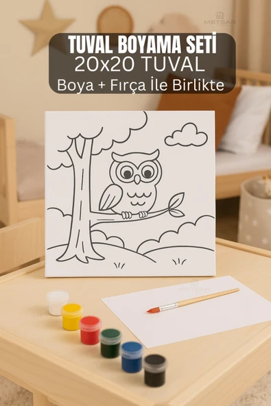 Metsar Home Baykuş Çocuk Tuval Boyama Set i - Çocuk Gelişim, Tuval, Boya Seti, Fırça ürün görseli 1