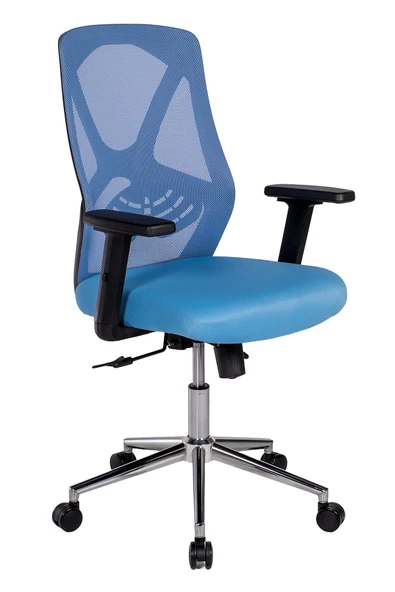 Ofisbazaar Dolphin Siyah Fileli Çalışma Koltuğu | Ergonomik Şef ve Toplantı Koltuğu Açık Mavi ürün görseli 1