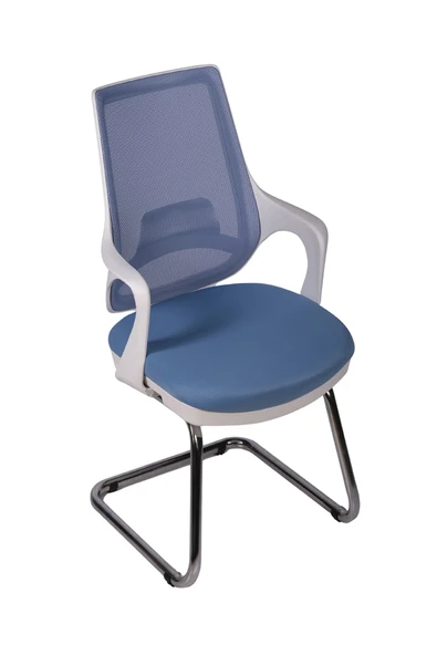 Ofisbazaar Buya Beyaz Fileli Misafir Koltuğu | Ergonomik Toplantı ve Bekleme Koltuğu Açık Mavi ürün görseli 1