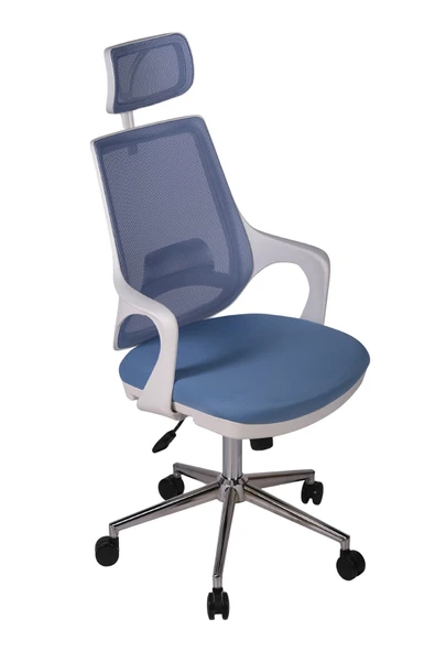Ofisbazaar Buya Beyaz Fileli Ofis Koltuğu | Ergonomik ve Modern Tasarım Açık Mavi ürün görseli 1