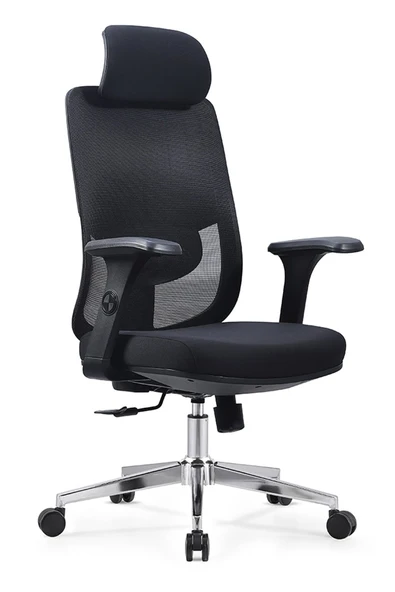 Ofisbazaar Atlas Premium Ergonomik Fileli Yönetici Koltuğu | Başlıklı Ofis ve Çalışma Koltuğu Siyah ürün görseli 1
