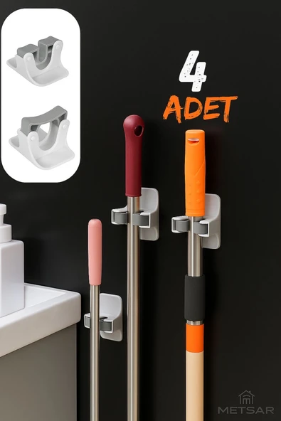 Metsar Home 4 Adet Çok Amaçlı Paspas, Süpürge, Fırça Ve Mob Askısı-Sap Tutucu Mutfak Ve Banyo Askısı ürün görseli 1