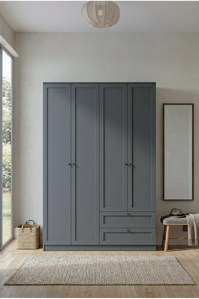 Terra 4 Kapaklı 2 Çekmeceli Gardırop/Dolap 137x210x52 cm – Modern Tasarım ürün görseli 1