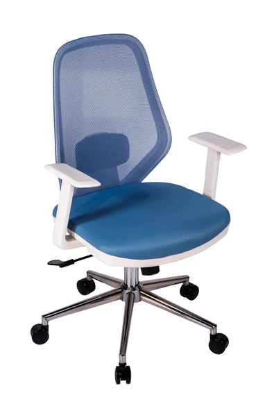 Ofisbazaar Dali Beyaz Fileli Çalışma Koltuğu | Ergonomik Şef ve Toplantı Koltuğu Açık Mavi ürün görseli 1