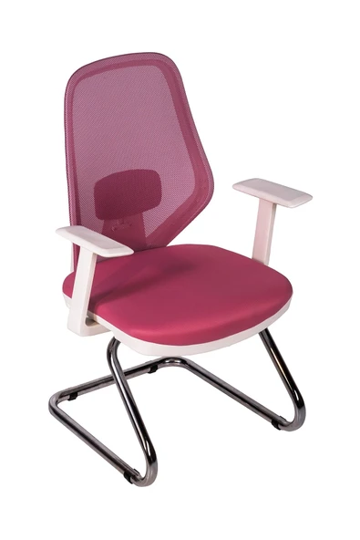Ofisbazaar Dali Beyaz Fileli Misafir Koltuğu | Ergonomik Toplantı ve Bekleme Koltuğu Pembe ürün görseli 1