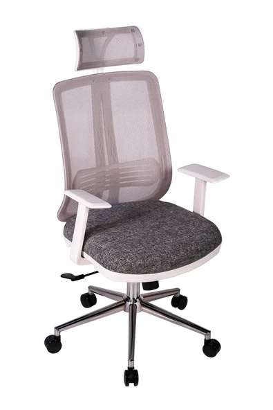 Ofisbazaar UP Beyaz Fileli Yönetici Koltuğu | Ergonomik Başlıklı Ofis Koltuğu Desenli Gri ürün görseli 1