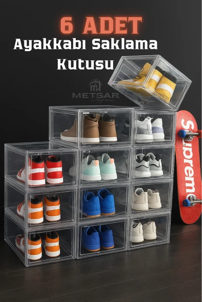 Metsar Home 6 Adet Lüx Ayakkabı Saklama Kutusu İstiflenebilir & Ayakkabı Dolabı, Organizer,Ayakkabılık ürün görseli 1