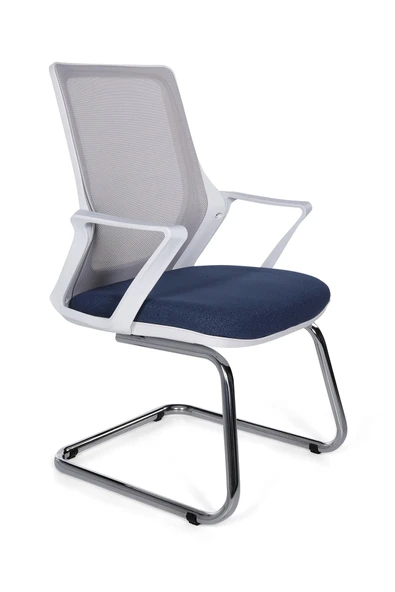 Ofisbazaar Alf Beyaz Fileli Misafir Koltuğu | Ergonomik Toplantı ve Bekleme Koltuğu Mavi/Gri ürün görseli 1