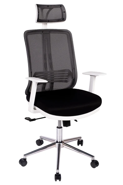 Ofisbazaar UP Beyaz Fileli Yönetici Koltuğu | Ergonomik Başlıklı Ofis Koltuğu Siyah Fileli ürün görseli 1