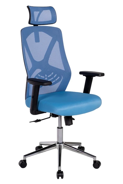Ofisbazaar Dolphin Siyah Fileli Yönetici Koltuğu | Ergonomik Başlıklı Ofis Koltuğu Açık Mavi ürün görseli 1