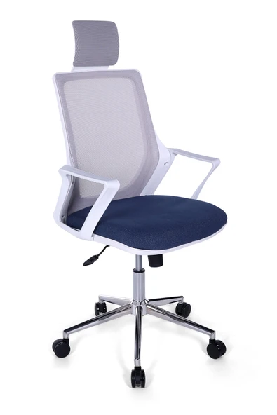 Ofisbazaar Alf Beyaz Fileli Yönetici Koltuğu | Ergonomik Başlıklı Ofis Koltuğu Mavi/Gri ürün görseli 1