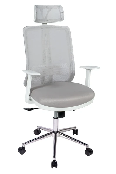 Ofisbazaar UP Beyaz Fileli Yönetici Koltuğu | Ergonomik Başlıklı Ofis Koltuğu Gri ürün görseli 1