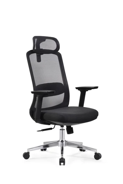 Ofisbazaar London Ergonomik Mesh Yönetici Koltuğu – Ayarlanabilir Başlıklı Siyah ürün görseli 1