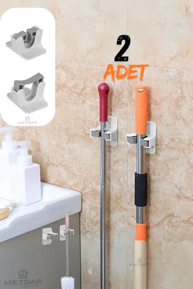 Metsar Home 2 Adet Çok Amaçlı Paspas, Süpürge, Fırça Ve Mob Askısı-Sap Tutucu Mutfak Ve Banyo Askısı ürün görseli 1